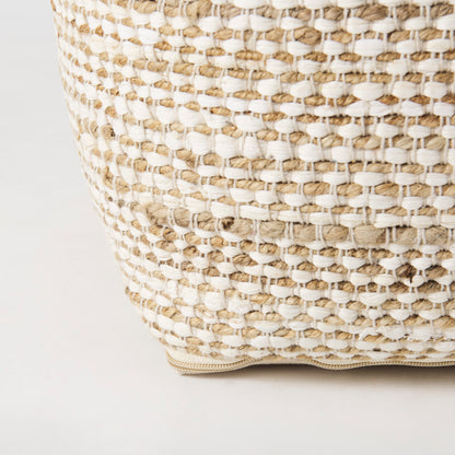 Ekani 16.0L x 16.0W x 16.0H Cream/Beige Cotton Pouf