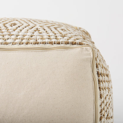 Ekani 16.0L x 16.0W x 16.0H Cream/Beige Cotton Pouf