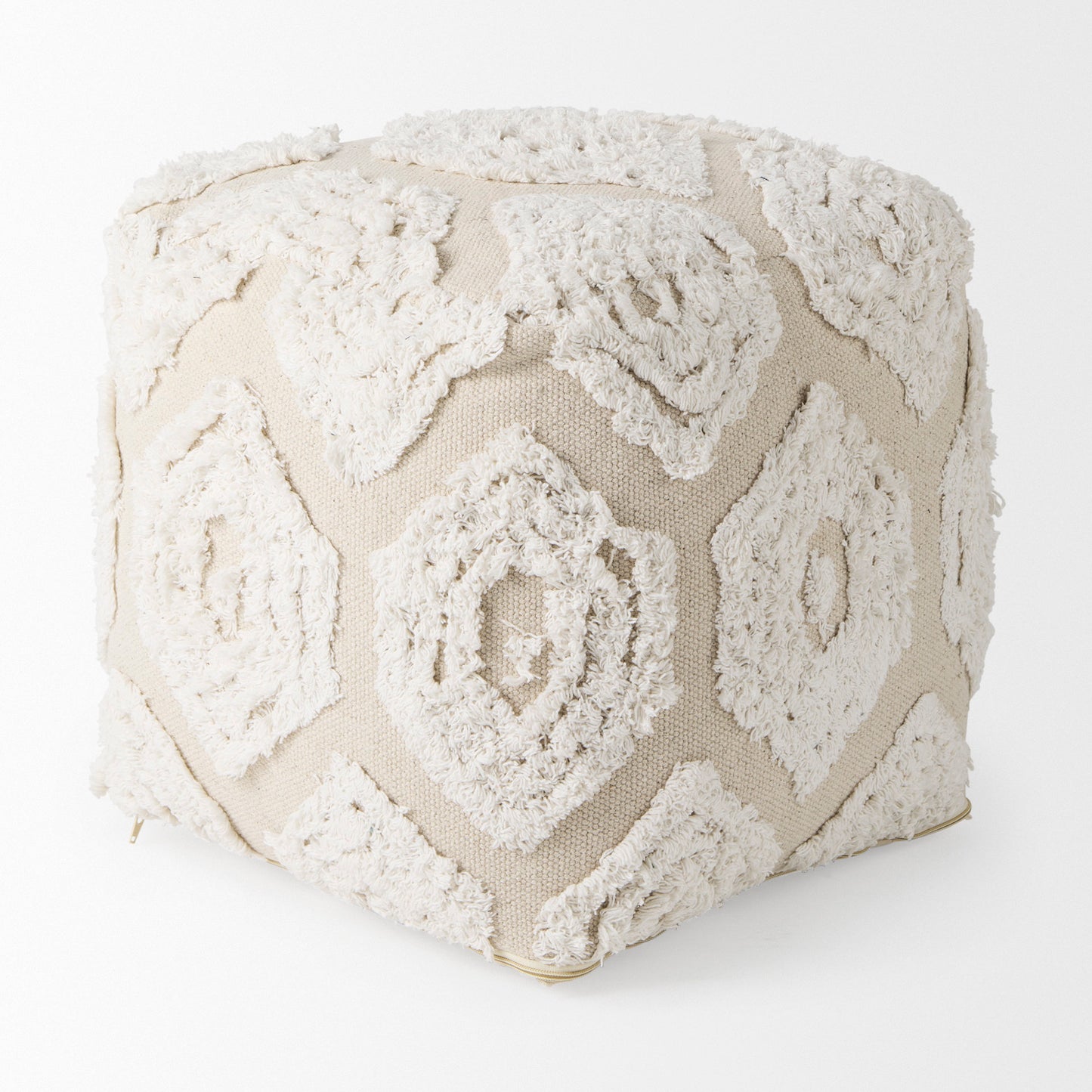 Ekanta 16.0L x 16.0W x 16.0H Cream/Beige Patterned Cotton Pouf