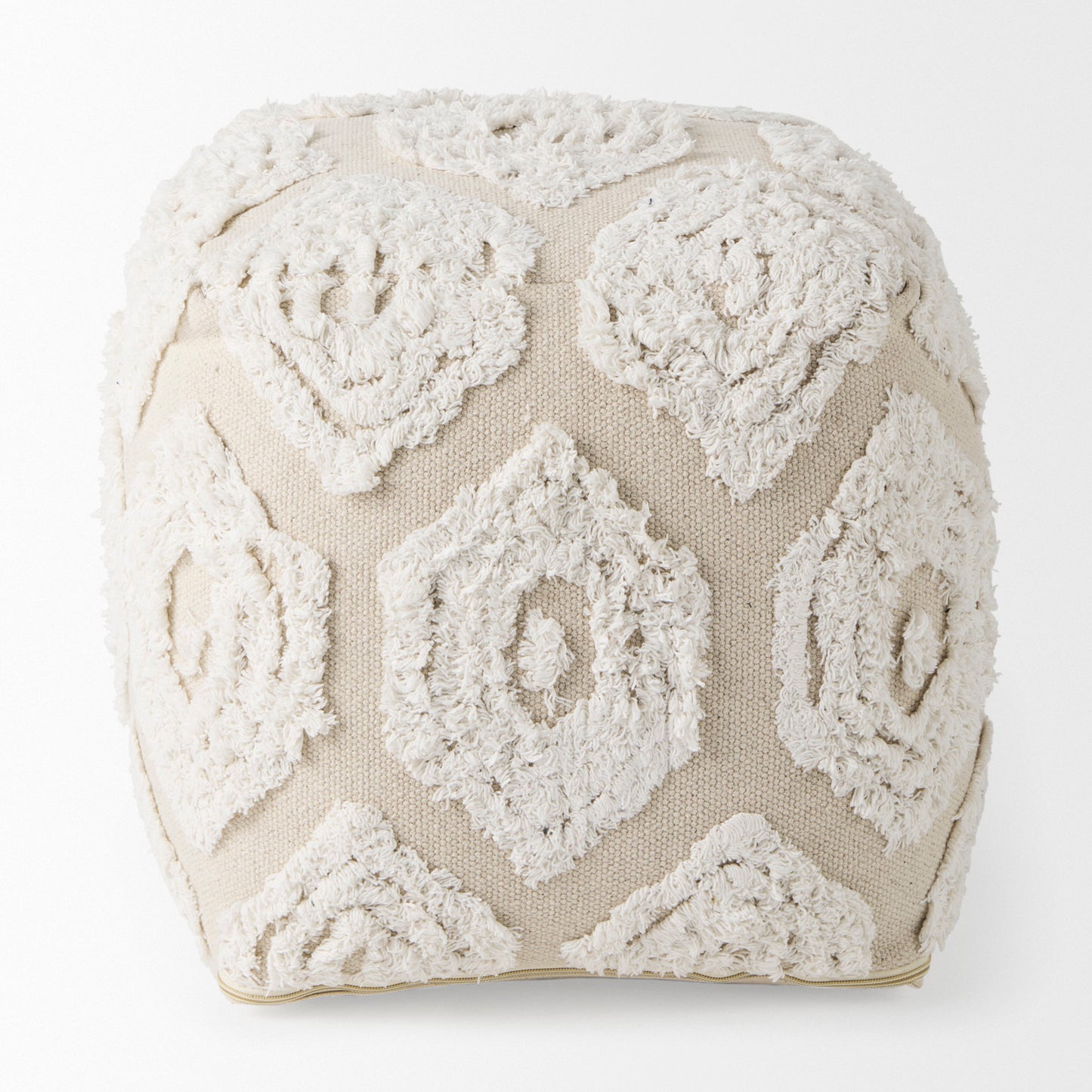 Ekanta 16.0L x 16.0W x 16.0H Cream/Beige Patterned Cotton Pouf
