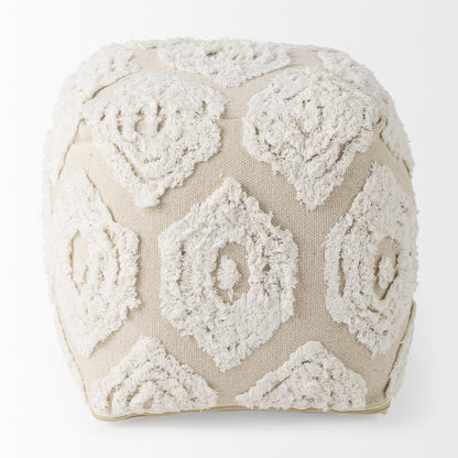 Ekanta 16.0L x 16.0W x 16.0H Cream/Beige Patterned Cotton Pouf