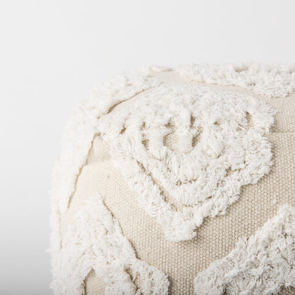 Ekanta 16.0L x 16.0W x 16.0H Cream/Beige Patterned Cotton Pouf