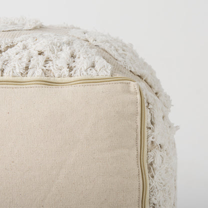Ekanta 16.0L x 16.0W x 16.0H Cream/Beige Patterned Cotton Pouf