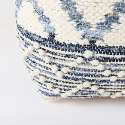 Eshana 16.0L x 16.0W x 16.0H Cream Wool and Denim Patterned Pouf