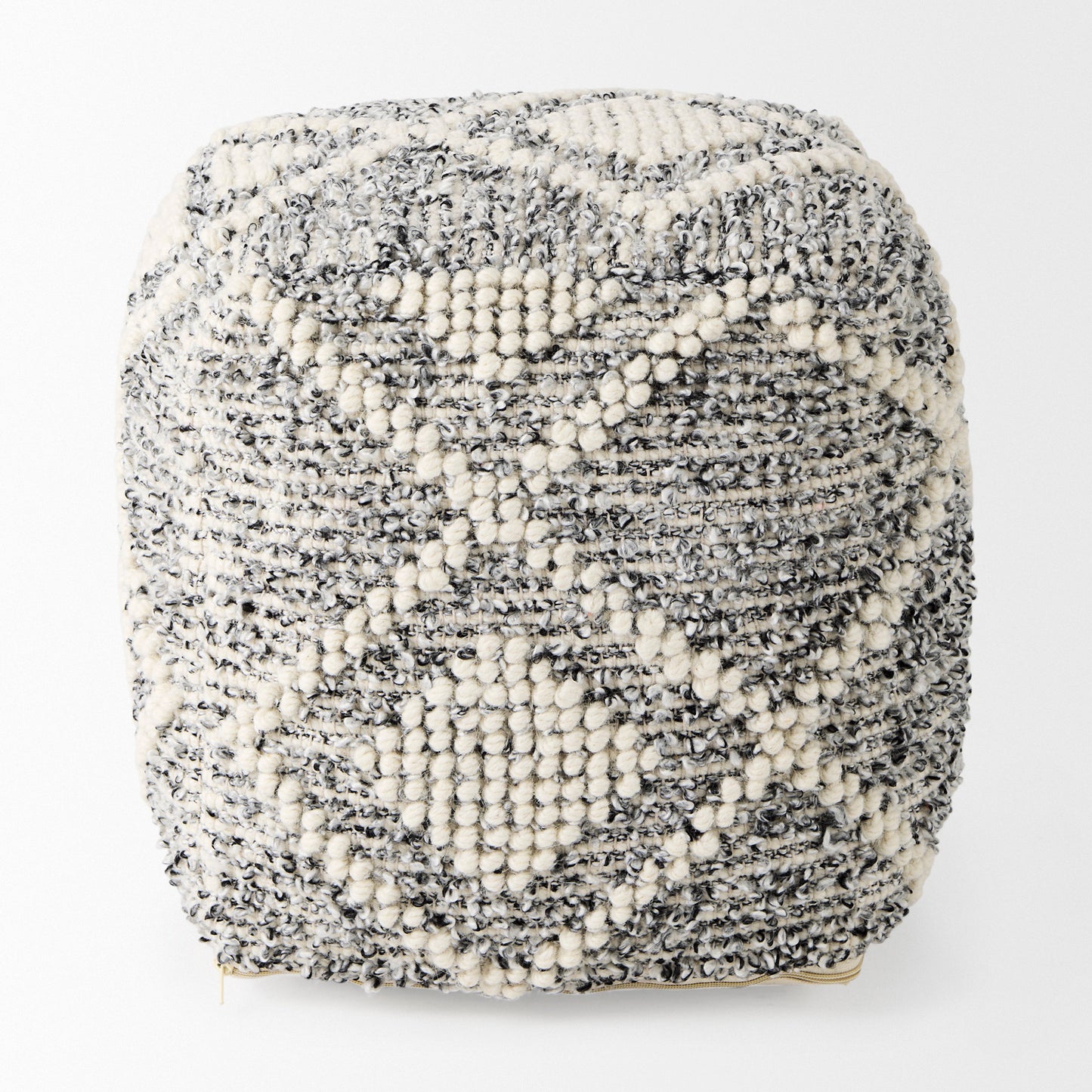Ekiya 16.0L x 16.0W x 16.0H Black/White Yarn and Wool Patterened Pouf