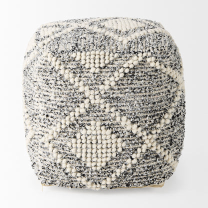 Ekiya 16.0L x 16.0W x 16.0H Black/White Yarn and Wool Patterened Pouf