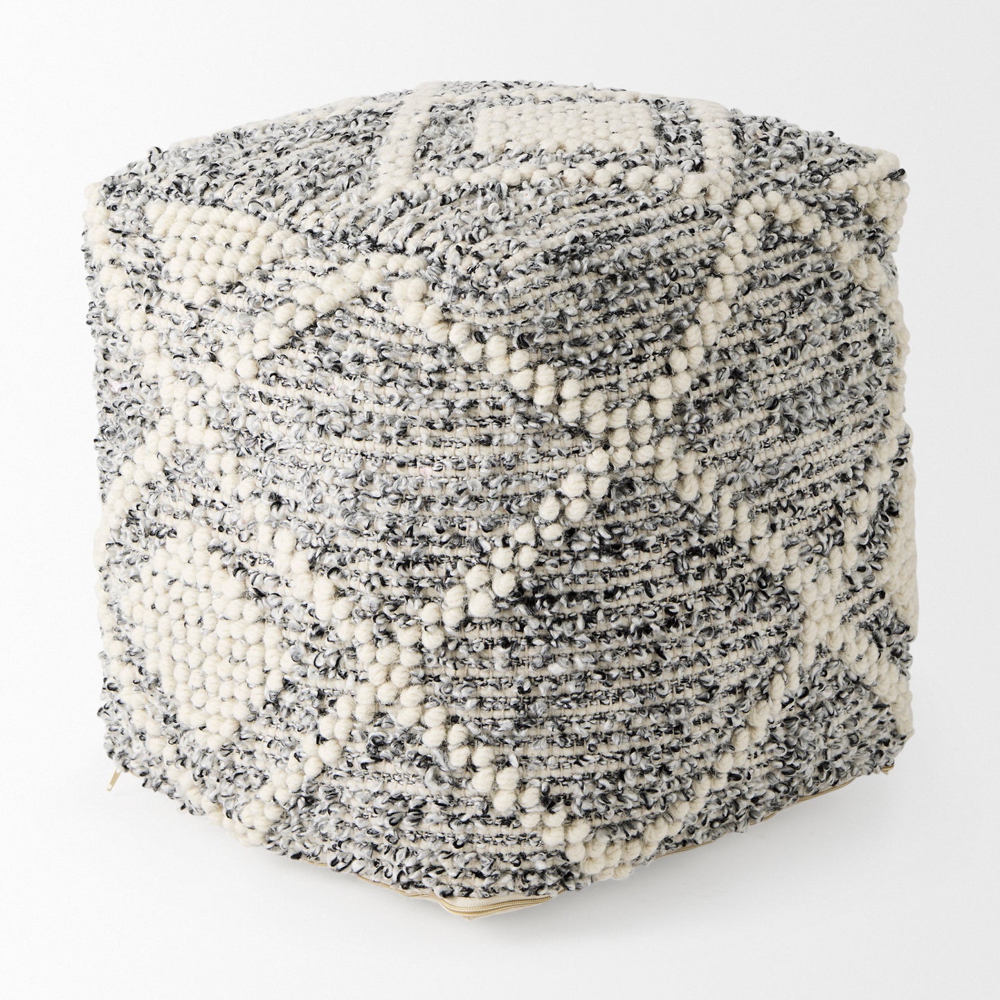 Ekiya 16.0L x 16.0W x 16.0H Black/White Yarn and Wool Patterened Pouf