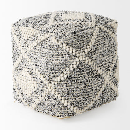 Ekiya 16.0L x 16.0W x 16.0H Black/White Yarn and Wool Patterened Pouf