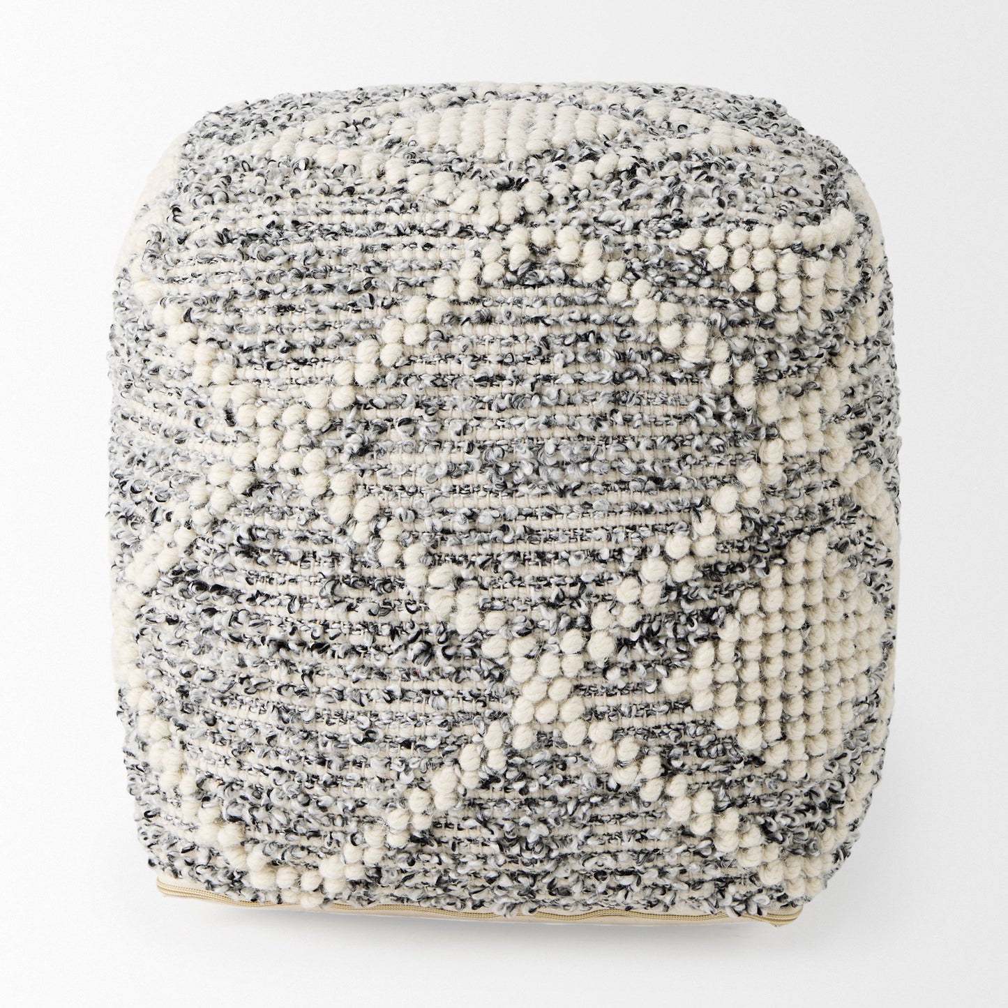 Ekiya 16.0L x 16.0W x 16.0H Black/White Yarn and Wool Patterened Pouf