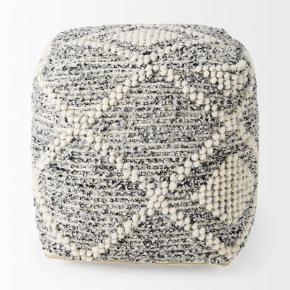 Ekiya 16.0L x 16.0W x 16.0H Black/White Yarn and Wool Patterened Pouf