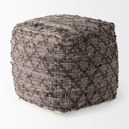 Falguni 16.0L x 16.0W x 16.0H Gray Leather and Cotton Patterned Pouf