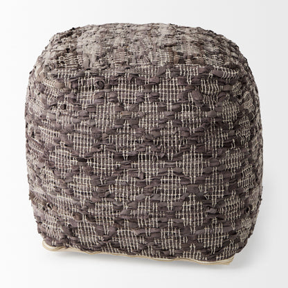 Falguni 16.0L x 16.0W x 16.0H Gray Leather and Cotton Patterned Pouf