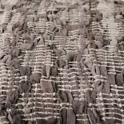 Falguni 16.0L x 16.0W x 16.0H Gray Leather and Cotton Patterned Pouf