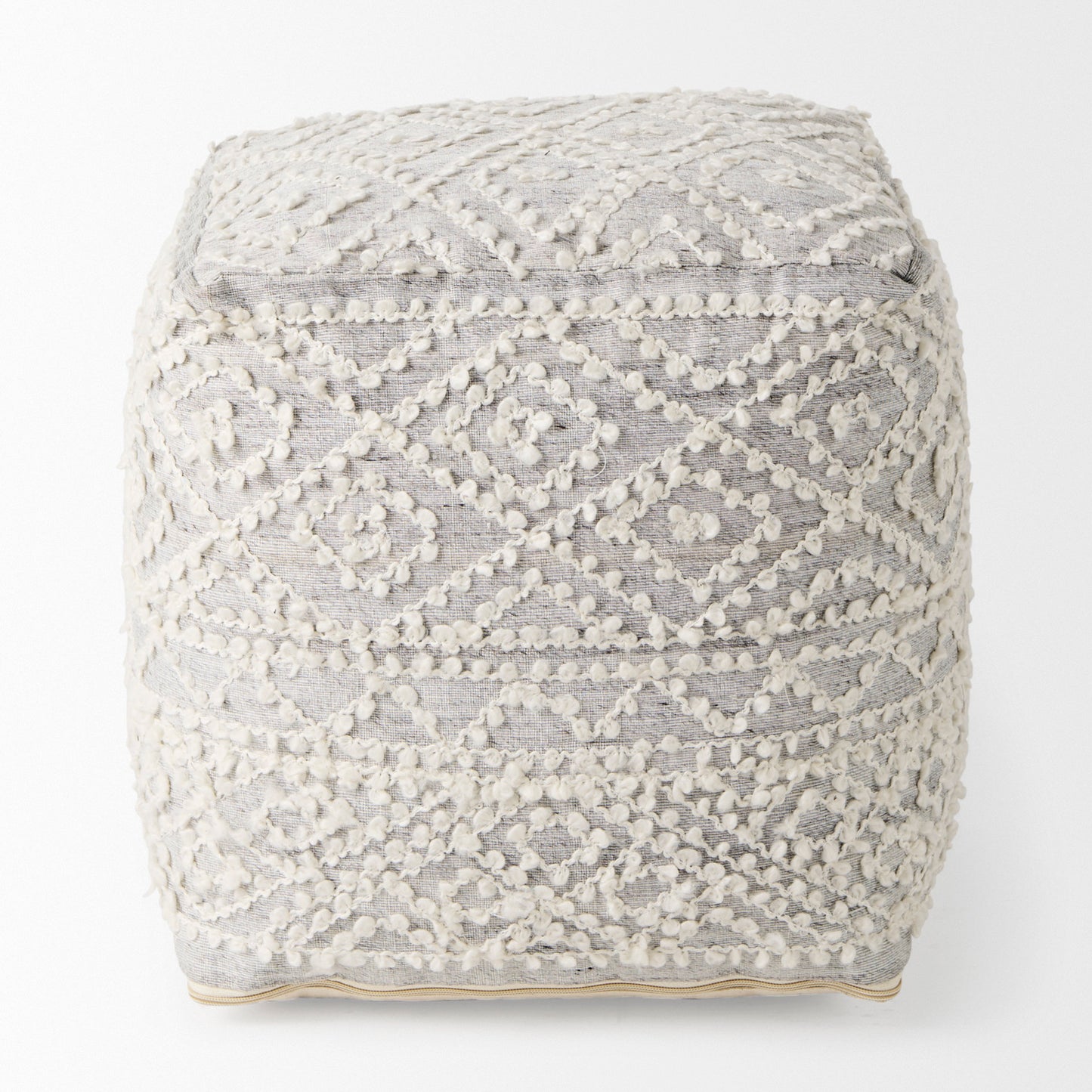 Farida 6.0L x 16.0W x 16.0H Light Gray Wool and Polyester Patterned Pouf