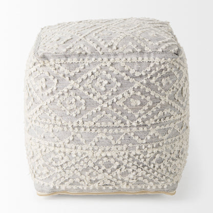 Farida 6.0L x 16.0W x 16.0H Light Gray Wool and Polyester Patterned Pouf