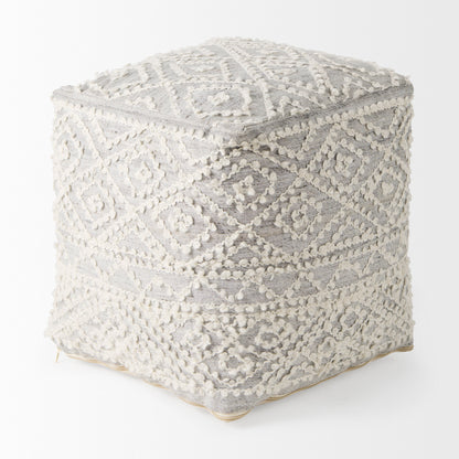 Farida 6.0L x 16.0W x 16.0H Light Gray Wool and Polyester Patterned Pouf
