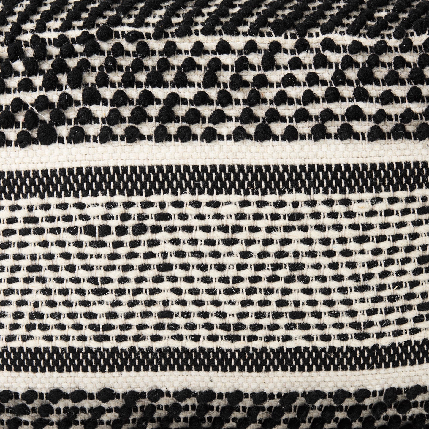 Garima 22.0L x 22.0W x 14.0H Black/White Wool and Cotton Patterned Pouf