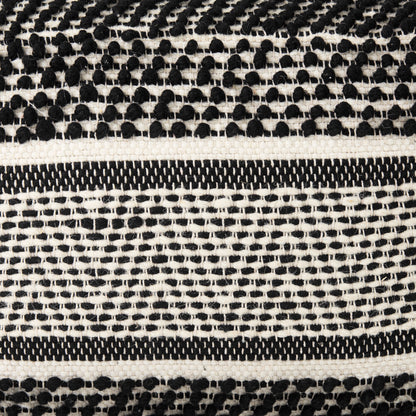 Garima 22.0L x 22.0W x 14.0H Black/White Wool and Cotton Patterned Pouf