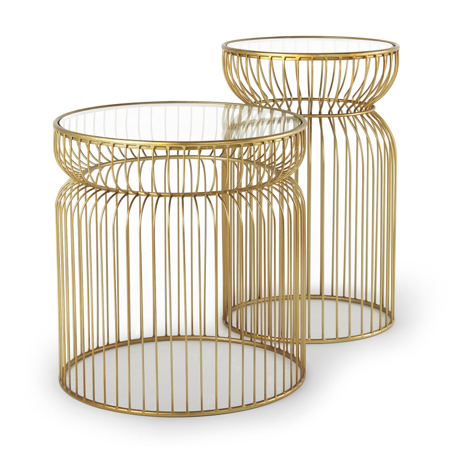 Shani Set of 2 Round, Gold Metal w/ Glass Accent Tables
