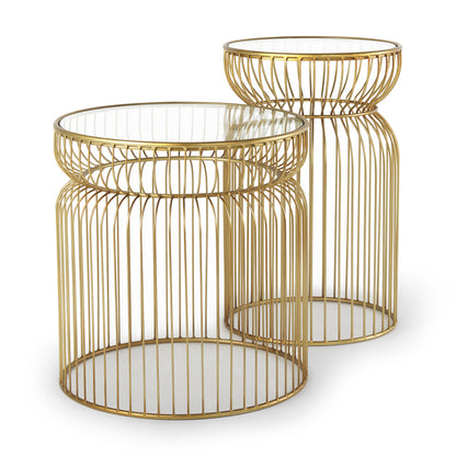 Shani Set of 2 Round, Gold Metal w/ Glass Accent Tables