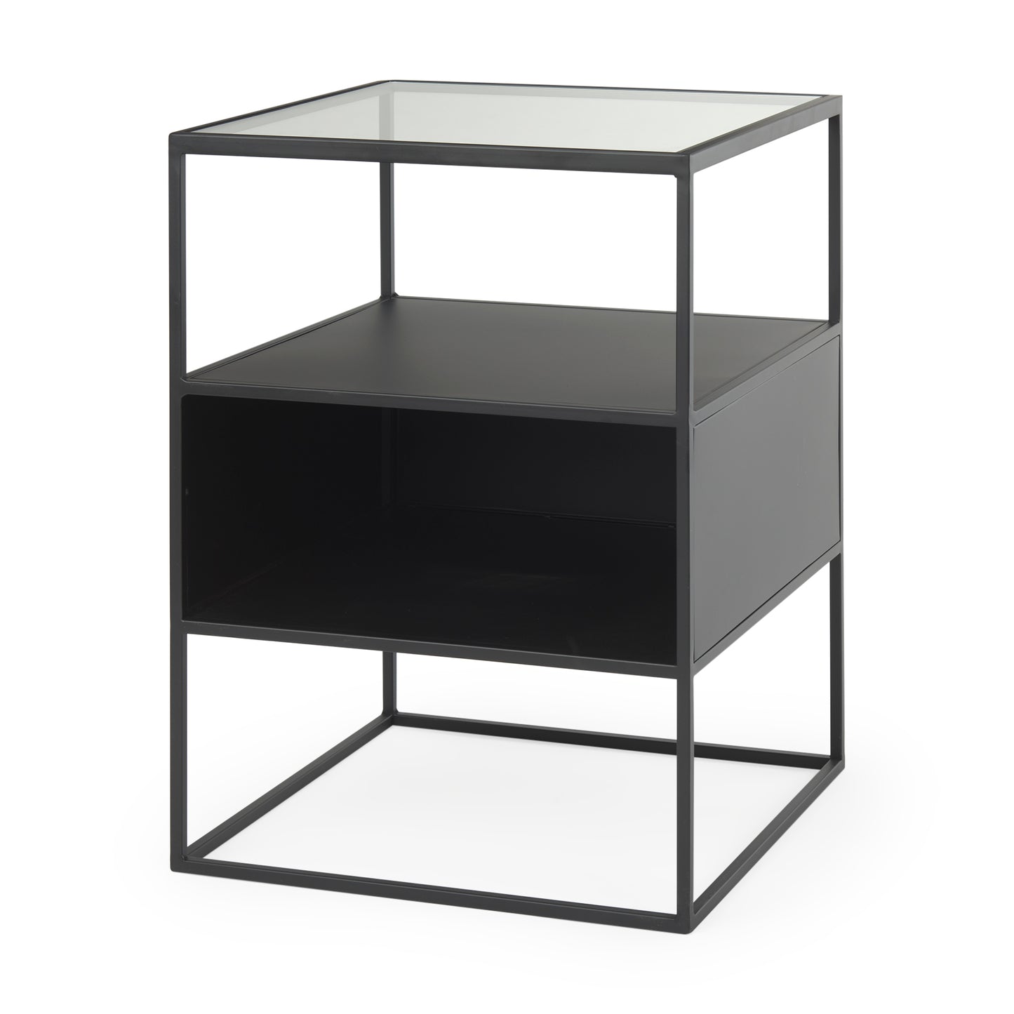 Samson 15.7L x 15.7W x 21.3H Side Table Matte Black Metal and Glass