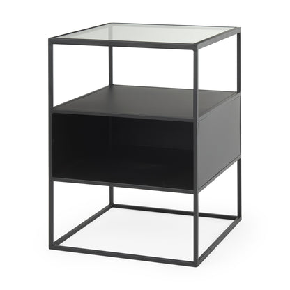 Samson 15.7L x 15.7W x 21.3H Side Table Matte Black Metal and Glass
