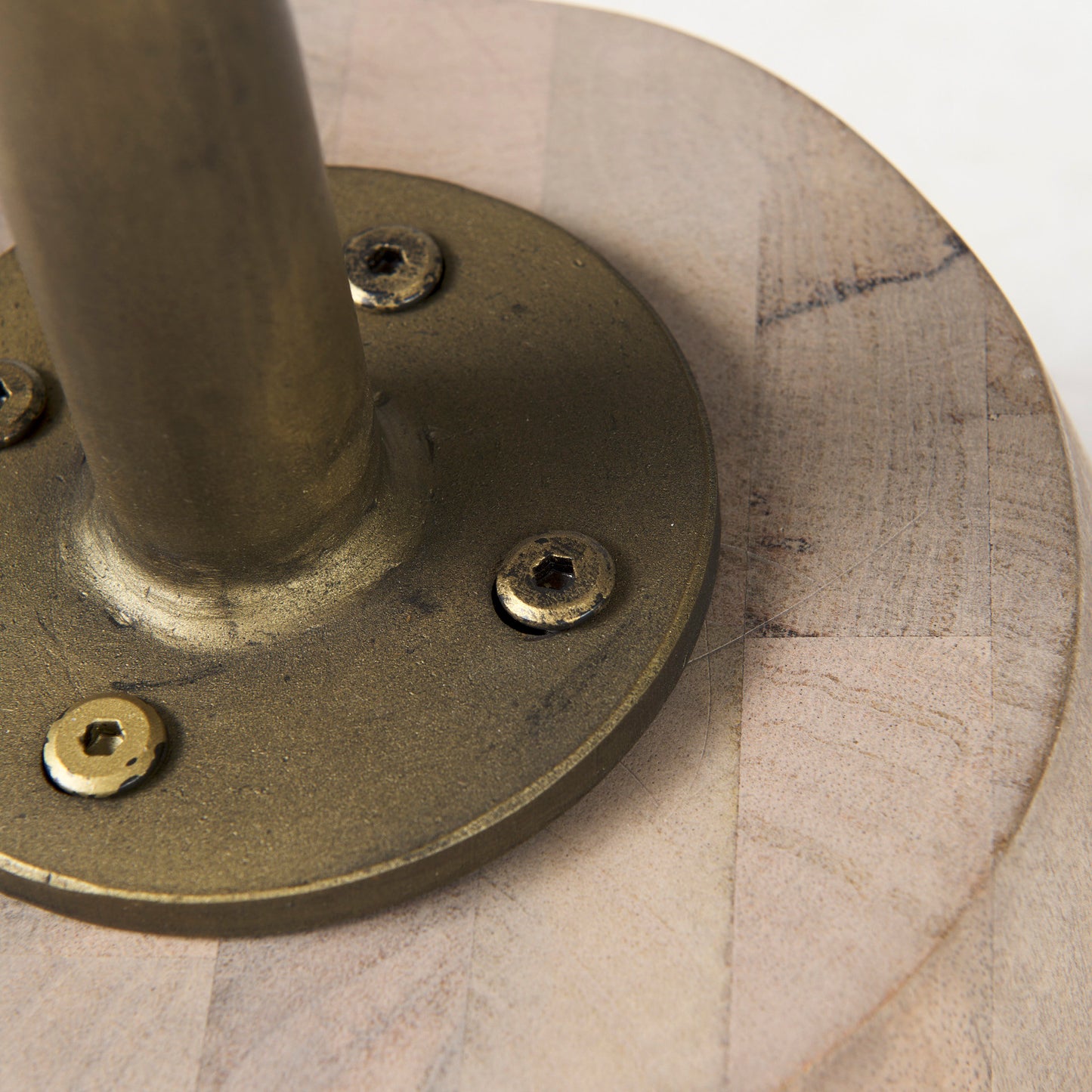 Maxwell 20" Round Light Brown Wood w/ Gold Metal Pedestal Side Table