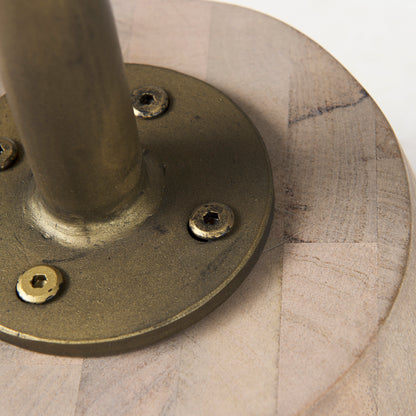 Maxwell 20" Round Light Brown Wood w/ Gold Metal Pedestal Side Table