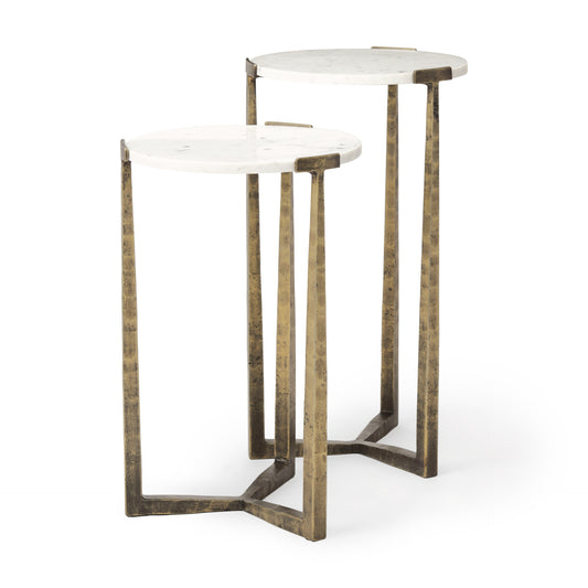 Atticus Marble and Antiqued Gold Metal Nesting Accent Tables (Set of 2)