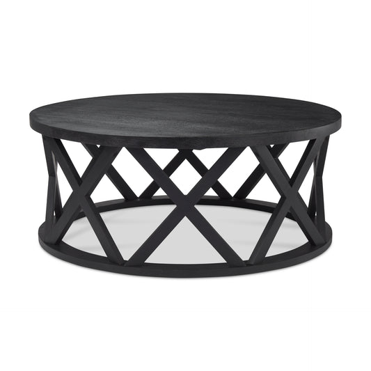 Forsey 28.0L x 45.3W x 18.0H Black Solid Wood Round Coffee Table
