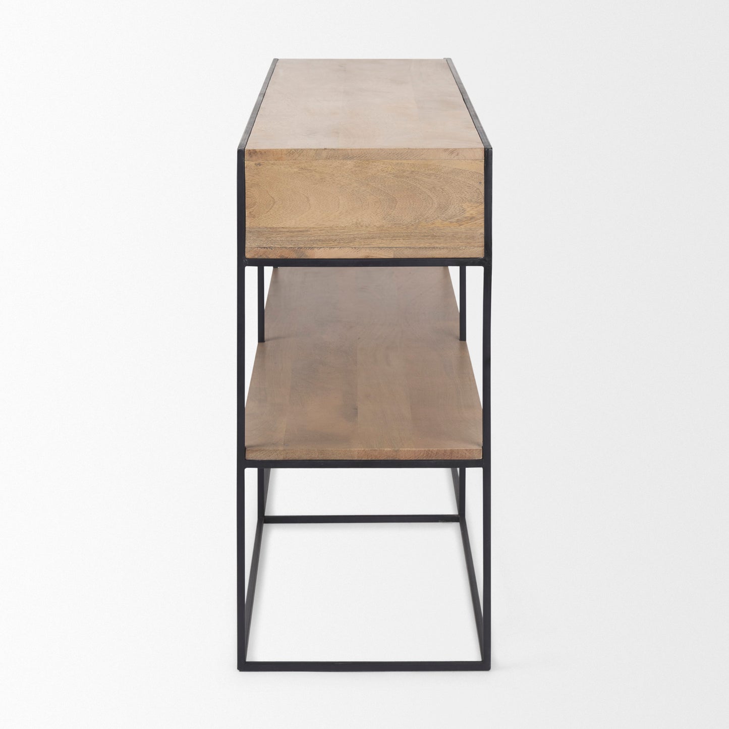 Morris 63.0L x 15.0W x 31.0H Beige Wood w/ Black Metal Frame 2 Drawer Console Table