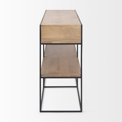 Morris 63.0L x 15.0W x 31.0H Beige Wood w/ Black Metal Frame 2 Drawer Console Table