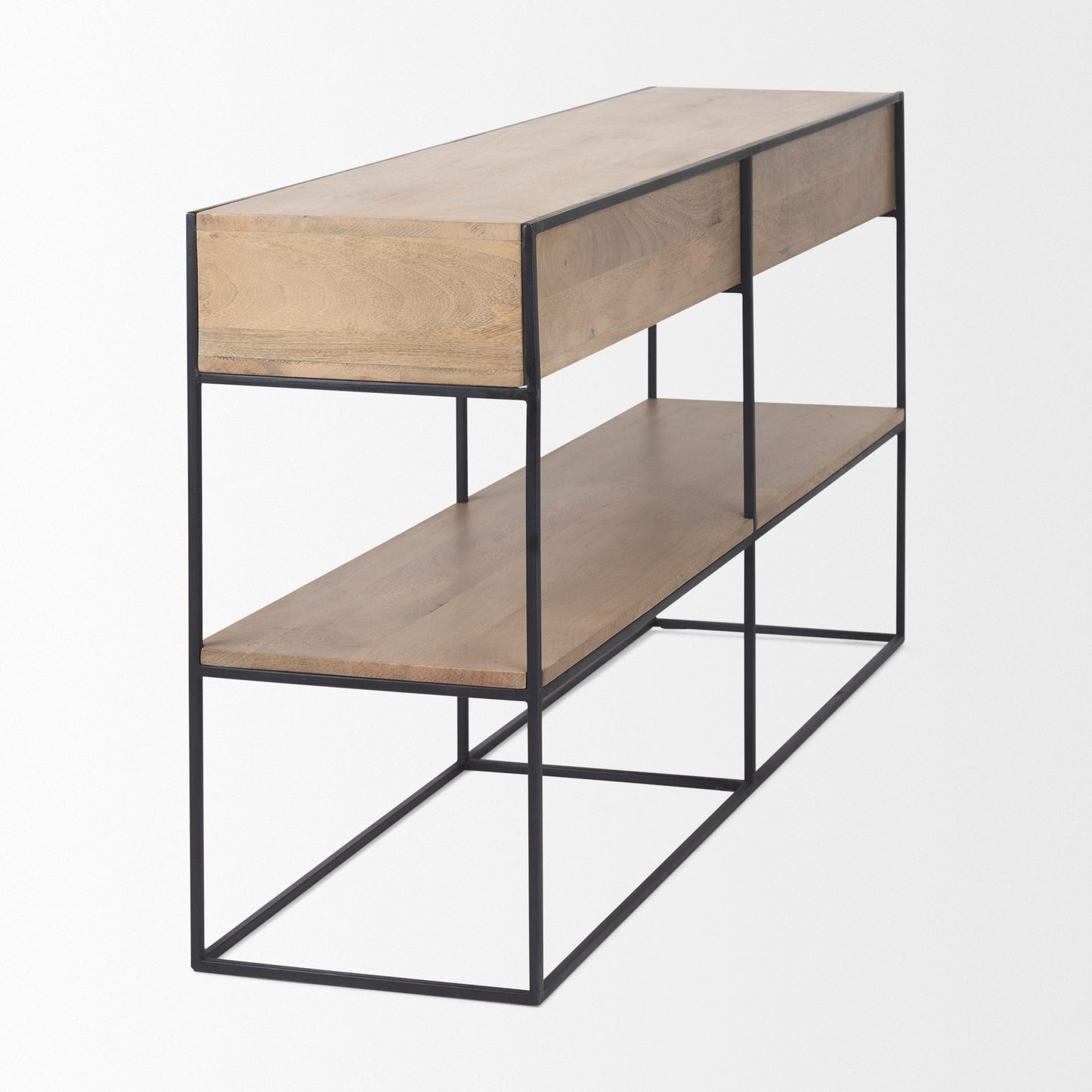 Morris 63.0L x 15.0W x 31.0H Beige Wood w/ Black Metal Frame 2 Drawer Console Table