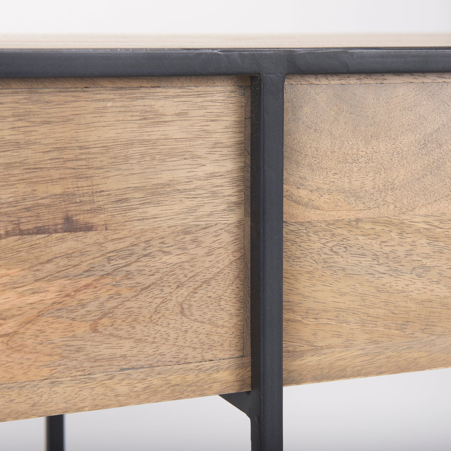 Morris 63.0L x 15.0W x 31.0H Beige Wood w/ Black Metal Frame 2 Drawer Console Table