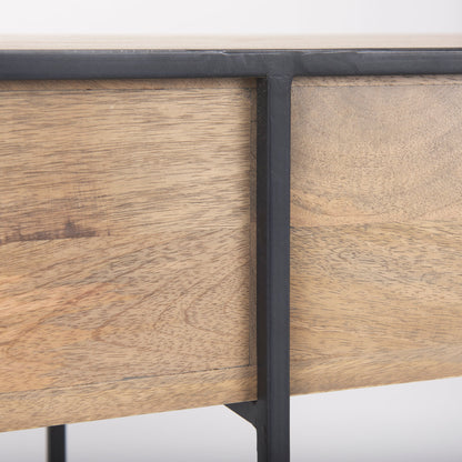 Morris 63.0L x 15.0W x 31.0H Beige Wood w/ Black Metal Frame 2 Drawer Console Table