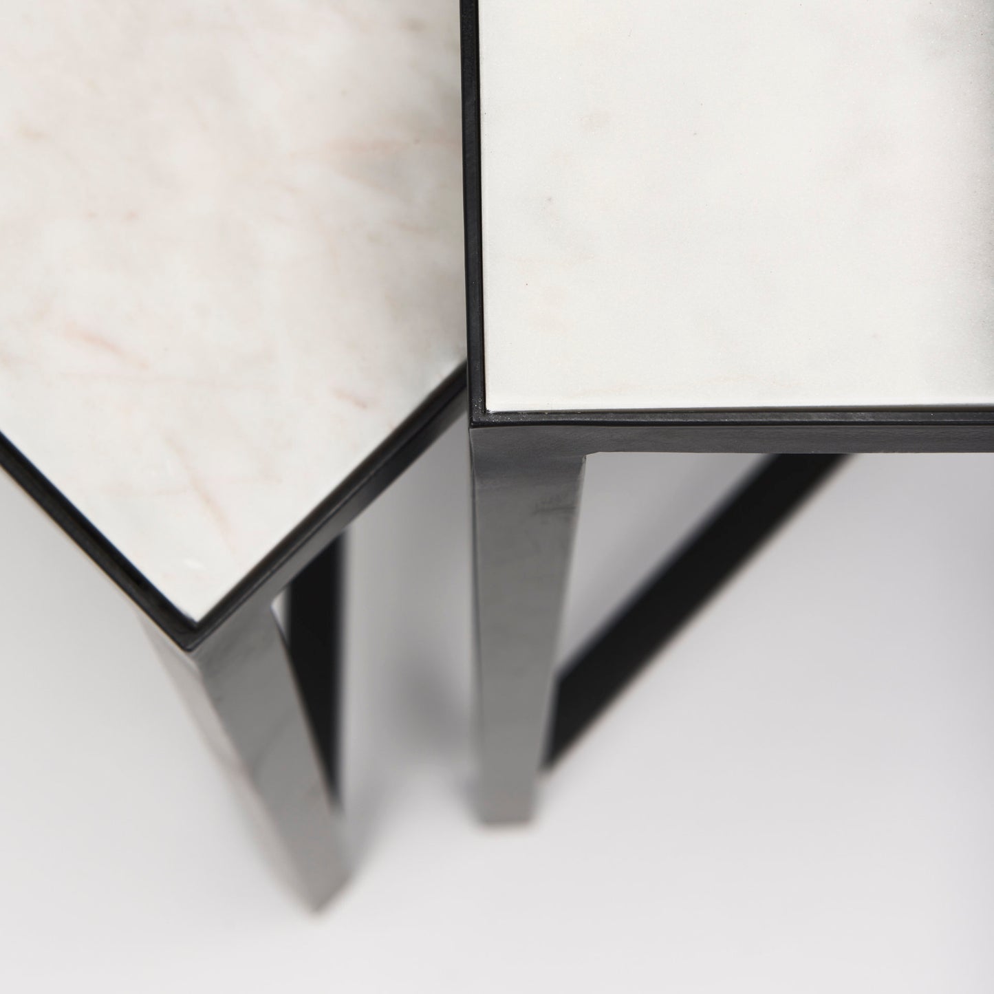 Lucas III (Set of 2) 15L x 15W; 12L x 12W White Marble W/Black Iron Frame Accent Tables