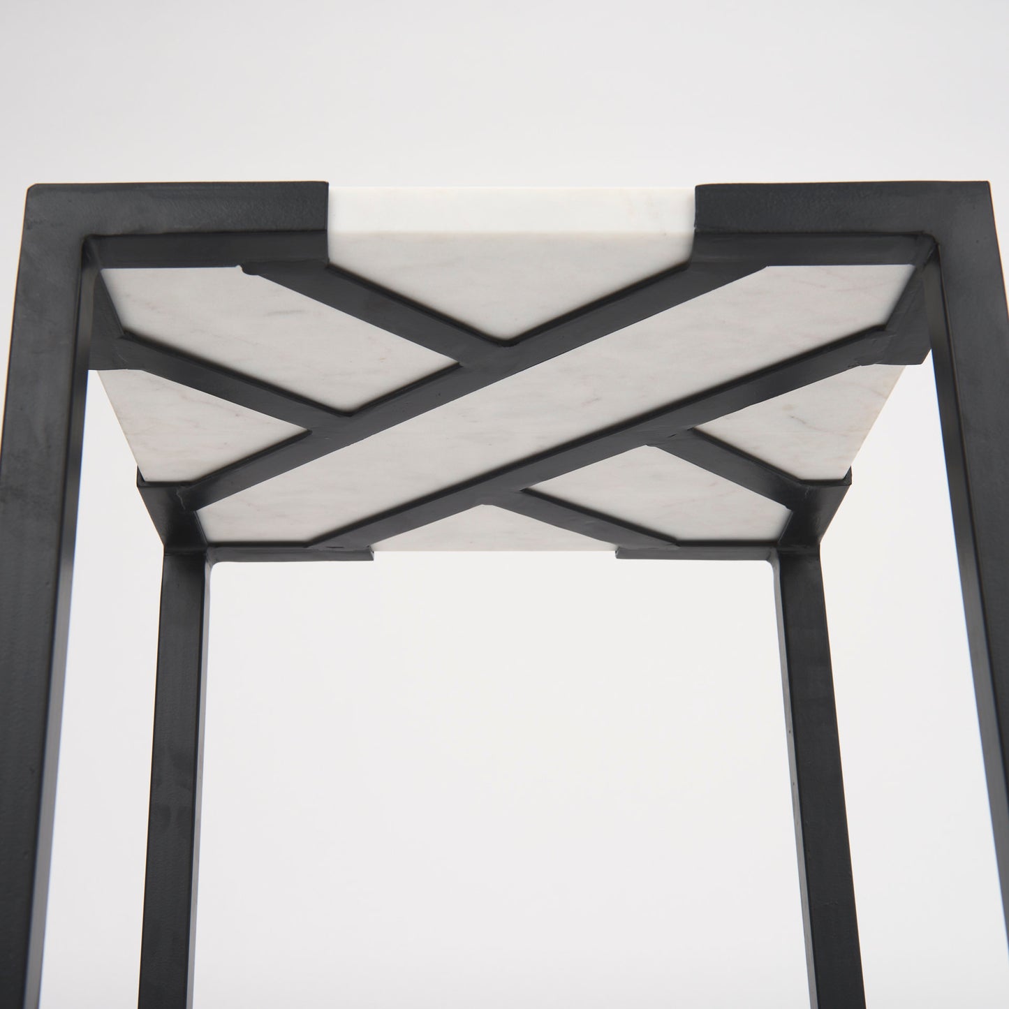 Lucas III (Set of 2) 15L x 15W; 12L x 12W White Marble W/Black Iron Frame Accent Tables