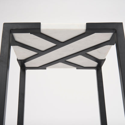 Lucas III (Set of 2) 15L x 15W; 12L x 12W White Marble W/Black Iron Frame Accent Tables