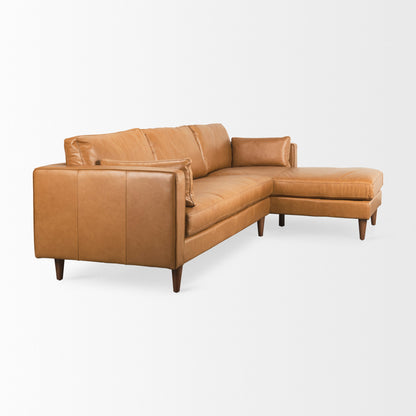 Elton 111.4L x 68.1W x 34.3H Tan Leather Right Chaise Sectional