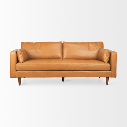 Elton 87.8L x 37.8W x 34.6H Tan Leather Sofa