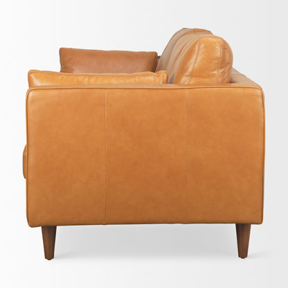 Elton 87.8L x 37.8W x 34.6H Tan Leather Sofa