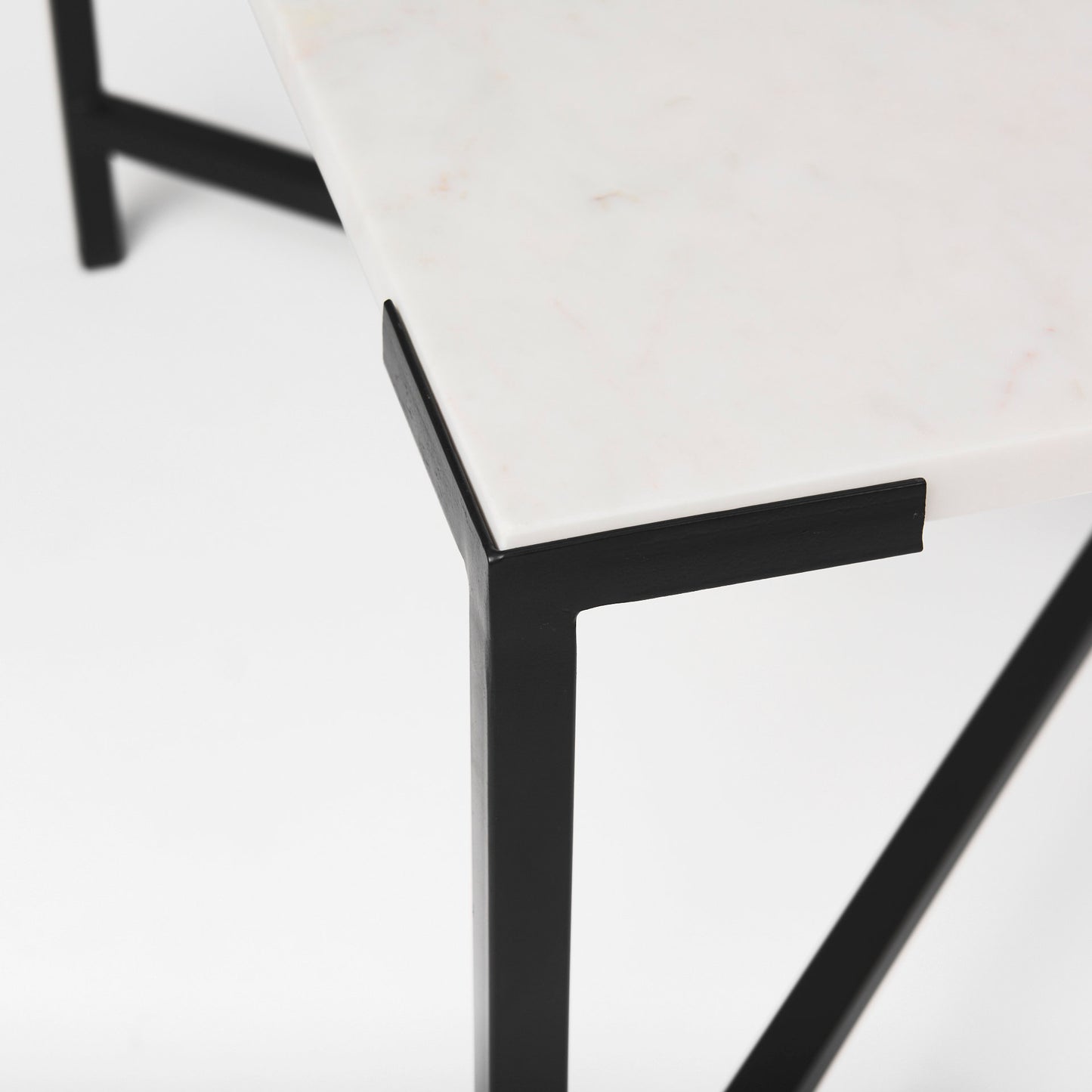 Lucas 30x30 White Marble Top Black Metal Base Coffee Table