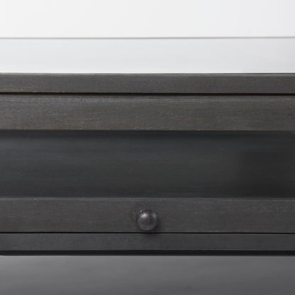 Arelius 42"L Rectangular Glass-Top Black-Brown Wood w/ Black Metal Base Display Coffee Table