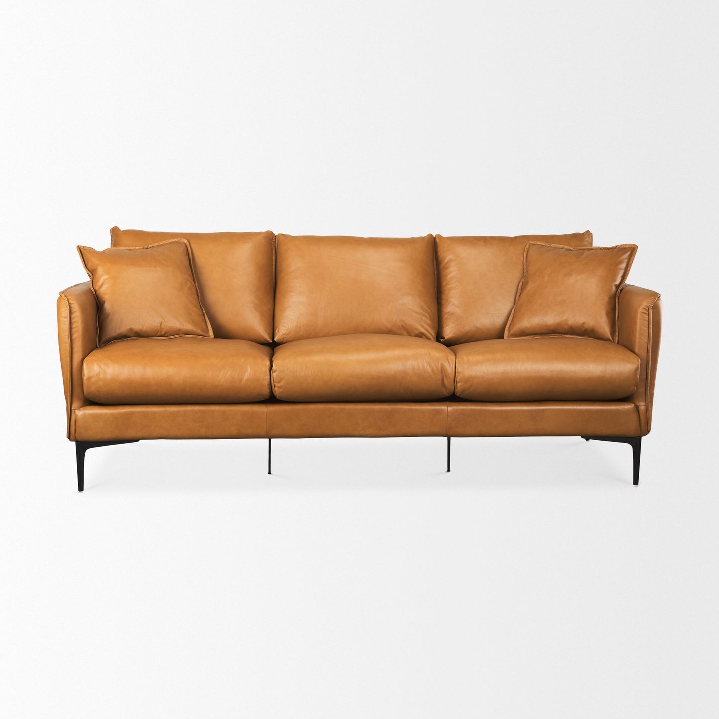 Lake Como 85.8L x 36.6W x 32.3H Tan Leather Three Seater Sofa
