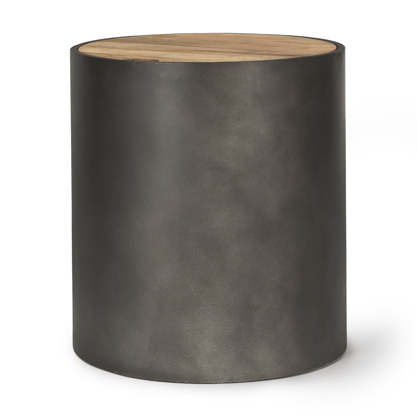 Eclipse Gunmetal Gray Drum Base w/ Brown Wood Top End/Side Table
