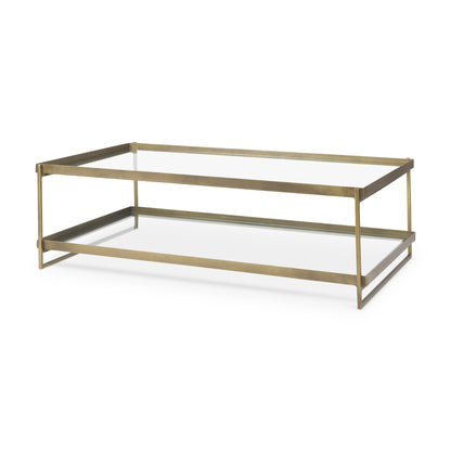 Trey 56.0L x 32.0W x 17.0H Gold Metal W/Glass Coffee table