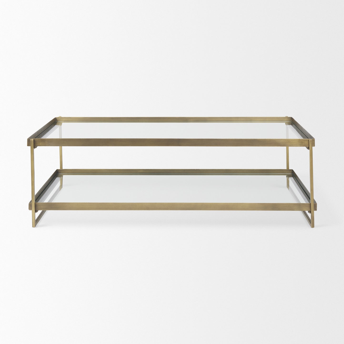 Trey 56.0L x 32.0W x 17.0H Gold Metal W/Glass Coffee table