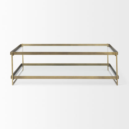 Trey 56.0L x 32.0W x 17.0H Gold Metal W/Glass Coffee table