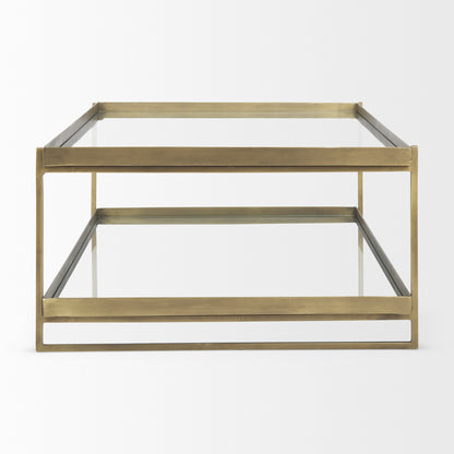 Trey 56.0L x 32.0W x 17.0H Gold Metal W/Glass Coffee table