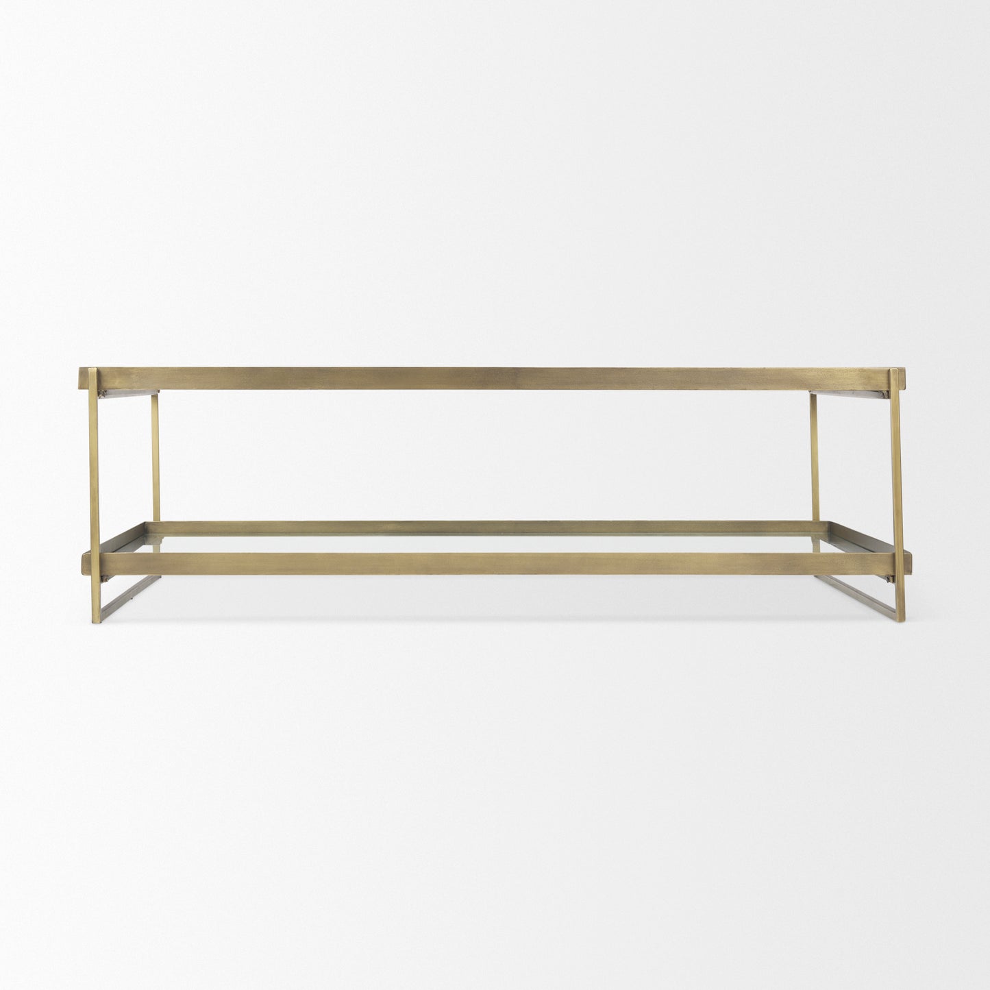 Trey 56.0L x 32.0W x 17.0H Gold Metal W/Glass Coffee table